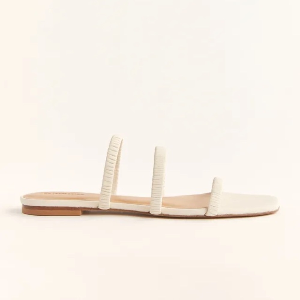 Reformation Bardia Ruched Strap Flat Sandal - White